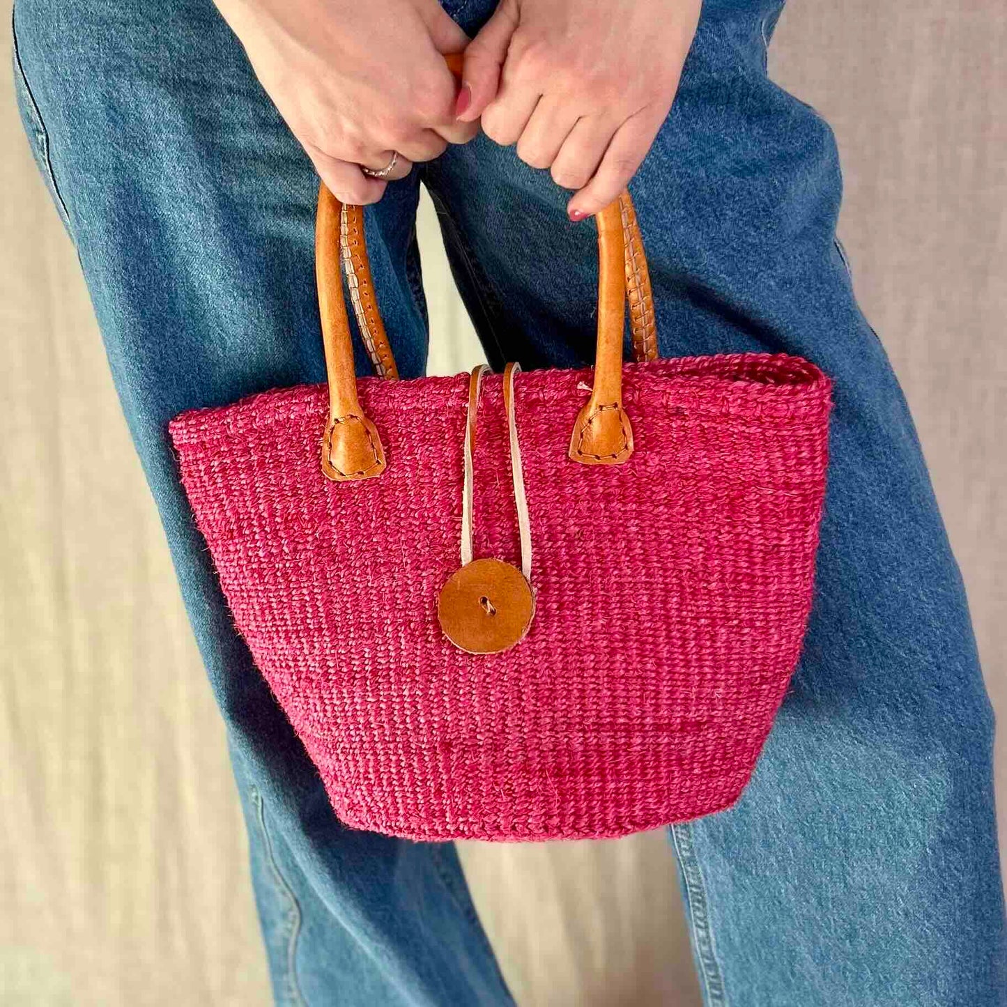 Nia sisal roze mini tote bag Wild and Free the store