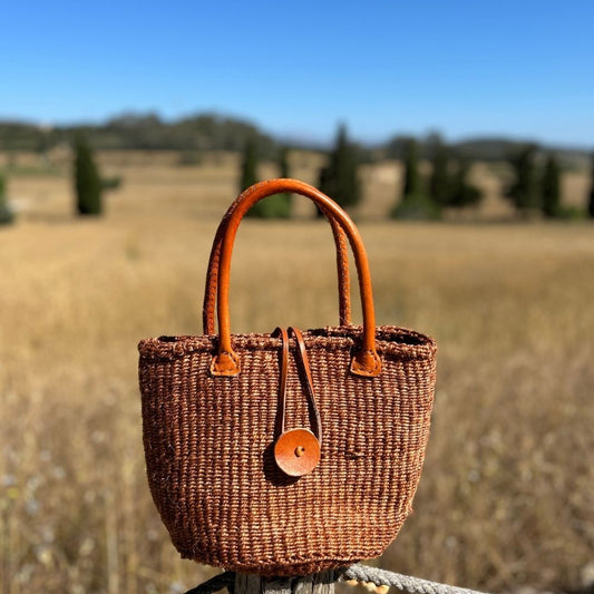 Kahawia sisal bruine mini tote bag